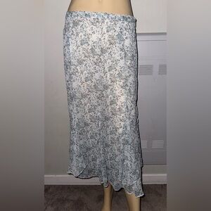 100% Cotton Floral Maxi Skirt - Light Blue and White